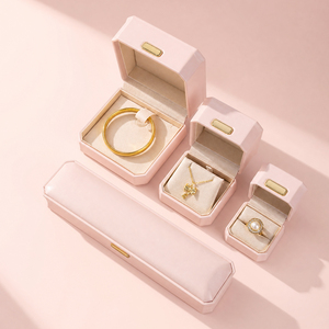 Coffret à bijoux Zebopak en cuir PU rose clair, forme octogonale, avec bague et collier, collection de cadeaux de Noël, vente en gros - Product Image 2