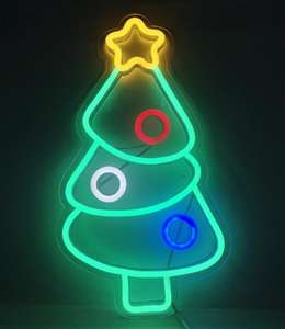 لافتات نيون ليد شجرة عيد الميلاد للأطفال ديكور جداري فني لغرف النوم عيد الميلاد ديكور بار حفلة عيد ميلاد USB يعمل بهيكل من كلوريد البولي فينيل أحمر 5 فولت - Product Image 2