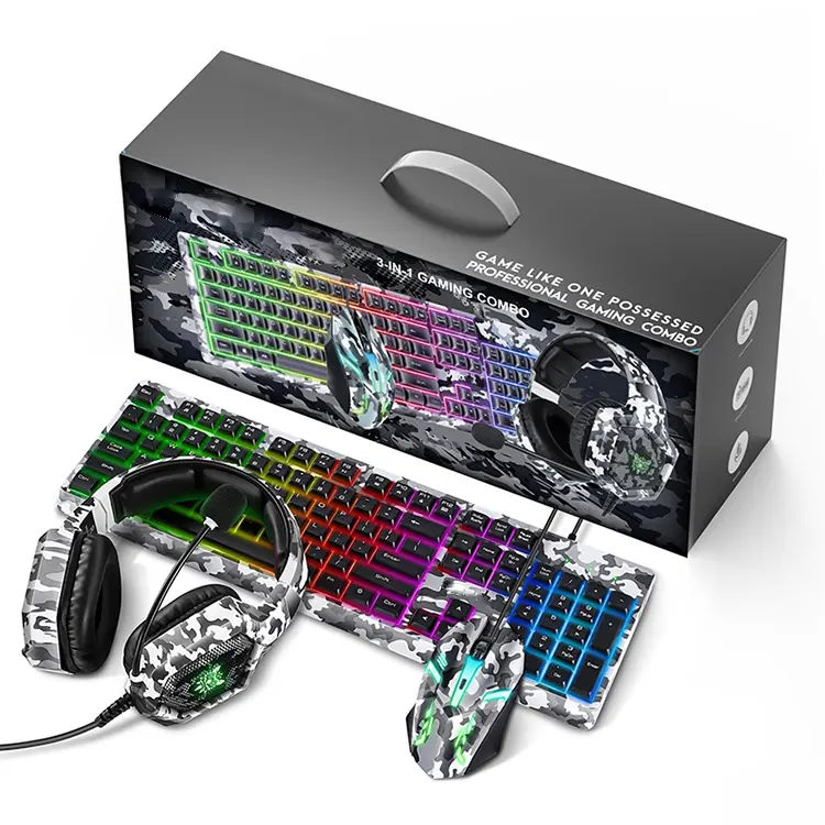 Gaming Headphone Wired RGB Backlit 104 keys Keyboard Mouse Combo PC Gamer 3 in 1 Gaming set for Gamer