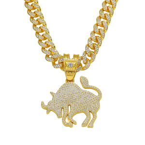 สร้อยคอคิวบาลิงค์ฮิปฮอปขายดี ชุบทอง/เงิน พร้อมจี้รูปวัว ดีไซน์เท่ห์สำหรับผู้ชาย ขายส่งเครื่องประดับ - Product Image 6