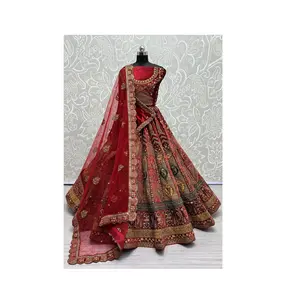 印度用于婚礼和派对服装的花式刺绣Dori和Zari作品设计女性新娘Lehenga
