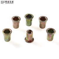 # 6 # 8 # 10 1/4 5/16 3/8  Mur Rivet Semi-Hex Profil Rendah dengan Ujung Terbuka, Baja Karbon Terpadu Warna Kuning Seng, Badan Heksagonal