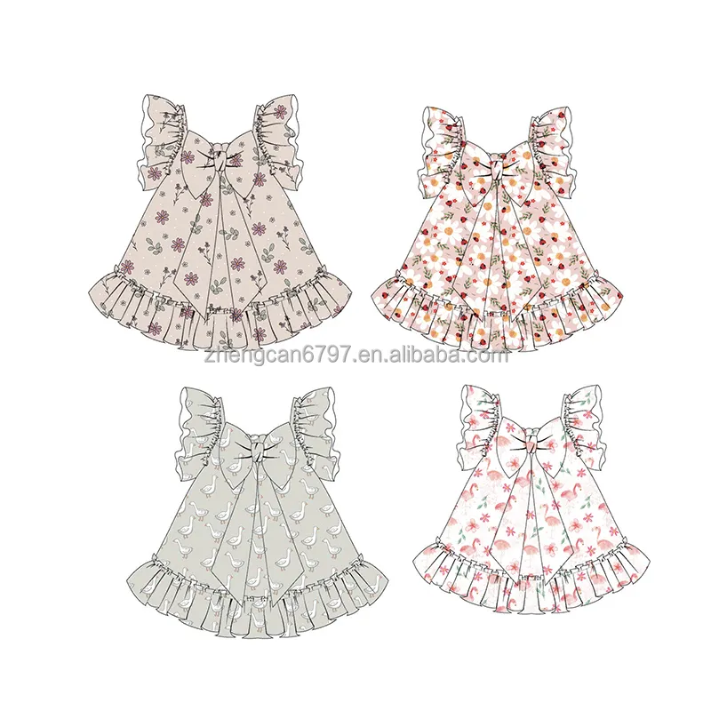 All Over Print Dress Custom Flower Summer Bow Tie Ruffle Toddler Girl Dresses Of 10 Year Old