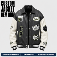 Veste vintage surdimensionnée à boutons, matelassée, à blocs de couleur noir et blanc, avec patch de course personnalisé brodé, pour homme, style streetwear rétro