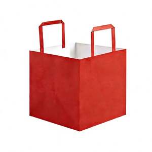 Custom <b>Red</b> Thick Kraft <b>Paper</b> Bags with square Base and Flat Handle Design, Ideal for Bouquet Packaging and Gift Shopping. - Product Image 1