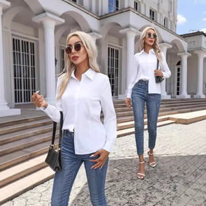 Damen Slim Fit Langarm-Hemdbluse mit Knöpfen, eleganter Kragen, Büro- und Freizeitbluse - Product Image 3