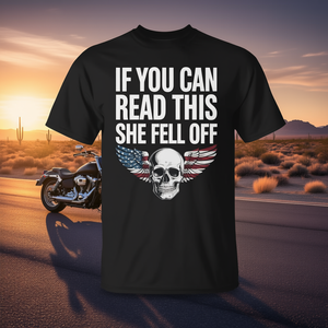 Si puedes leer esto, camiseta de motociclista con estampado de "She Fell Off Biker" - Product Image 3
