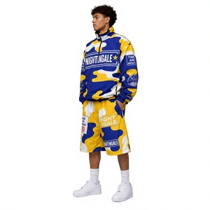 Conjunto de Chaqueta Cortavientos y Pantalones Cortos Deportivos de Nailon Reflectante con Diseño de Camuflaje de Última Moda para Hombre - Product Image 2