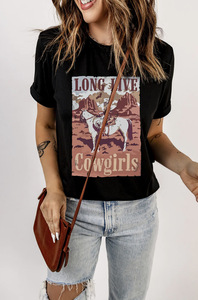 Loveda Custom Women Fashion Black Crew Neck Western Short Sleeve Tops <strong>Cowgirl</strong> Letter Print Graphic T <strong>Shirts</strong> - Product Image 5
