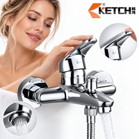 Robinet de baignoire mural monocommande en alliage de zinc chromé avec mitigeur eau chaude/froide et inverseur de douche