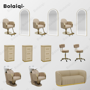 Paket Peralatan <span class=keywords><strong>Salon</strong></span> Rambut Modern BOLAIQI Lengkap dengan Furnitur Warna Beige dan Emas untuk Bengkel Kecantikan - Product Image 1