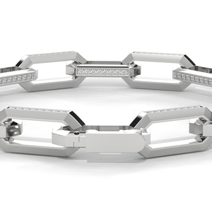 Pulsera de Plata con Eslabones Hexagonales y Detalles de Diamantes Blancos y Negros, Joyería Moderna, Geométrica, de Lujo, Elegante y Versátil - Product Image 6