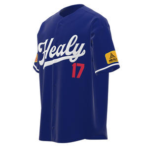 Maillot de baseball à col rond respirant à séchage rapide en maille nid d'abeille haute densité, tendance rétro, bouton, chemise de sport unisexe, court, bleu marine - Product Image 2