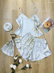 Wholesale Elegant Floral Print <b>Cami</b> Tops Ruffle Hem Shorts Pajama Set Women's Sleepwear Loungewear - Product Image 1