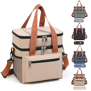 Lunch Bag Double Layer Insulated Portable Outdoor Picnic Crossbody Bag Khaki Navy Blue Black Gray - Product Image 1