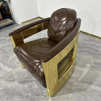 Fauteuil lounge moderne en cuir, structure en métal doré de luxe, fauteuil simple en cuir pour salon