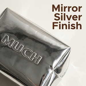 Premium Metallic <b>Silver</b> PU Makeup <b>Bag</b> Embossed Logo Portable Waterproof Travel Cosmetic <b>Bags</b> Beauty Zipper Pouch For Women - Product Image 2