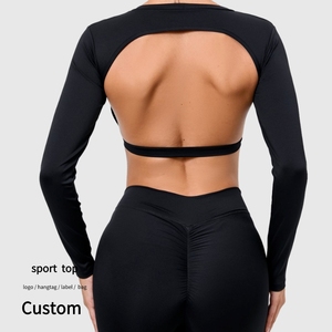 Wholesale Long Sleeve Sports Wear Padded T-shirt Big Open Back Yoga Top Women Custom Logo Gym Top Stretchy Workout Shirt - Product Image 1