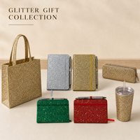 Ensemble de carnet de notes en cuir brillant A6 avec logo personnalisé, stylo en strass, bande élastique, pochette, agenda, cadeau écologique pour les fêtes
