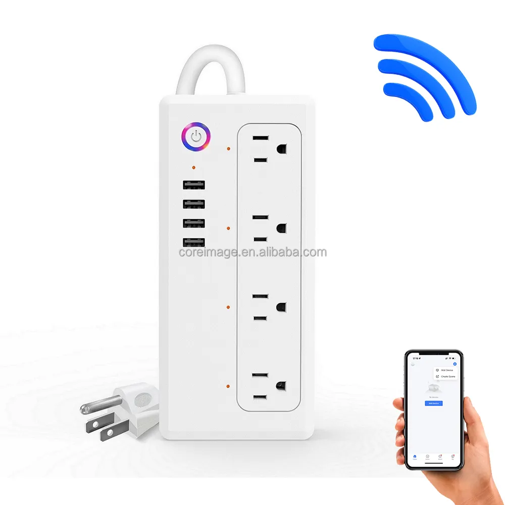 Tira de energia inteligente, tira de energia inteligente eua wi-fi com tomada inteligente tuya app controle remoto funciona com google alexa