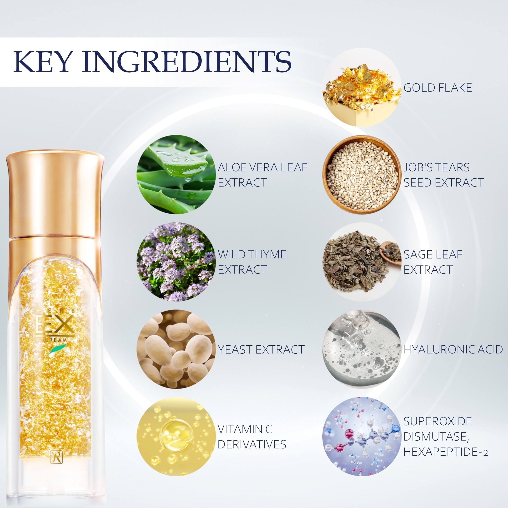 Royal Herb EX Cream - Oil-Free Moisturizing Gel with Gold Flakes