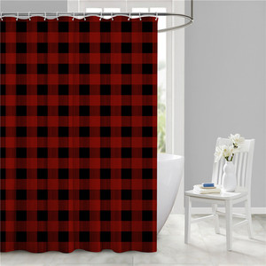 Minimalist <b>Waterproof</b> Digital Printed Polyester Shower Curtain Drape With Multi Color Grid Patterns For <b>Bathroom</b> Space Separatio - Product Image 1