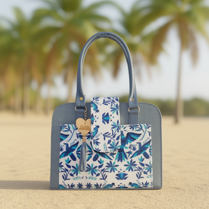 Bolso Tote de Algodón Azul para Mujer, Tamaño Mediano, para Uso Diario o Playa, con Cierre de Broche y Bolsillo Interno con Cremallera - Product Image 2