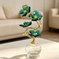 Ornamen Bunga Kristal dengan Batang Emas Berlapis Emas Polihedral yang Dipasang dengan Tangan, Karya Seni Floral