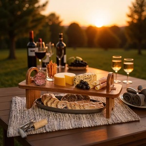 Detachable Portable Double-Layer <b>Tray</b>, Solid Wood <b>Dinner</b> Plate, Creative Ornament, Luxury Dessert Table, Acacia Wood Display - Product Image 1