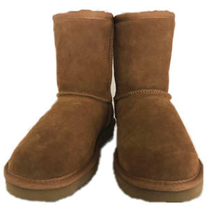 جلد البقر الحقيقي الانقسام + فو الفراء الدافئة الشتاء جلد الغنم الأحذية الصوف - Product Image 2