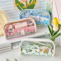 Boîte à crayons en PVC transparent pour enfants, étui à crayons scolaire en plastique transparent personnalisé et mignon