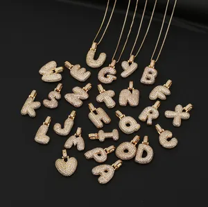 Grosir baru kalung liontin huruf bahasa Inggris balon berlapis emas asli 18k untuk wanita dengan rantai tulang selangka zirkonia oleh m