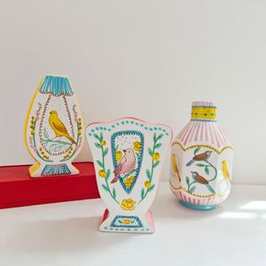 Vaso in Ceramica con Fiori e Uccelli del Campagna (Rosa e Notteggiante), Ornamento per Piante Idroponiche, per Casa, Soggiorno, Scrivania, Ufficio - Product Image 1