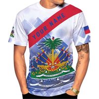 Produits personnalisés en dropshipping, t-shirt imprimé sur commande avec le drapeau haïtien, t-shirt à manches courtes extensible surdimensionné