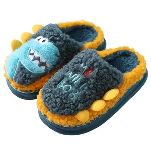 MIO Meninos Meninas Casa Cozy Chinelos Quente de Pelúcia Inverno Algodão Grosso Sole Chinelo Crianças Dinossauro Bonito Sapatos Indoor Chinelos Não-Slip