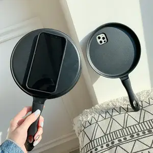 For Samsung S21 S24 PLUS 3D Food Frying Pan Shape Phone Case Kitchen Iron Non-stick Pancake Pot Soft Cover