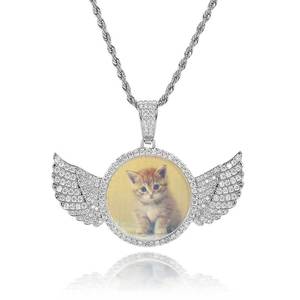 Colgante de Alas de Ángel Personalizado con Moissanita, Plata de Ley 925, VVS, Amuleto de Ángel Guardián, Certificado GRA, Estilo Hip Hop Bling - Product Image 1