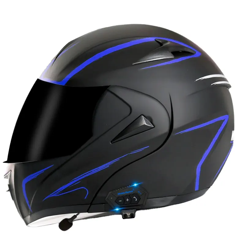 Dot Gecertificeerd Bluetooth Motorhelm Modulair Full Face Helm Flip Dual Sun Vizier Mp3 Fm Radio Helm Motorfiets