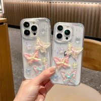 Coque de protection transparente 3D en TPU avec nœud papillon, papillons et paillettes brillantes pour iPhone 17, 16, 15, 14, 13, 12, 11X, XS, 8, 7 Plus – Housse arrière mignonne