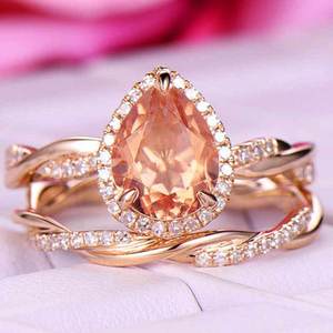 Anello Impilabile con Micro Zirconi a Goccia d'Acqua, Gioiello da Mano per Matrimonio e Fidanzamento - Product Image 2