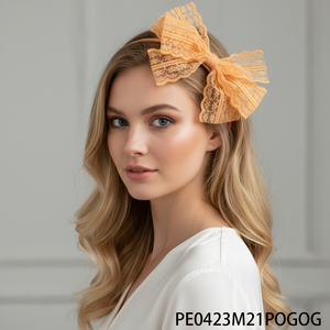 PESENAR 80s Vintage Orange Lace Bow Diadema-Retro Declaración Accesorio para el cabello para fiestas temáticas de los años <span class=keywords><strong>80</strong></span> y <span class=keywords><strong>moda</strong></span> nostálgica - Product Image 3