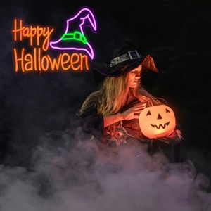 Happy Halloween LED Neon Wizard Hat Wall <b>Decor</b> Light USB Powered Dimmable Club Shop Atmosphere Light Indicator Light 5V 12V - Product Image 3