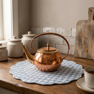 Vintage Copper Tea Kettle With <b>Lid</b> And Handle Metal Water <b>Pot</b> For Tea Serving - Product Image 6