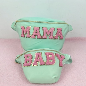 Sac banane couleur bonbon avec patchs en chenille en nylon à motif personnalisé pour la taille Sac banane assorti pour maman et bébé Sac banane Trèfle Stoney - Product Image 2