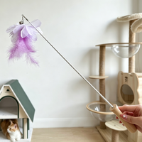 Jouet interactif pour chat, baguette d'entraînement anti-ennui avec plumes et clochette, recharge durable pour chaton d'intérieur
