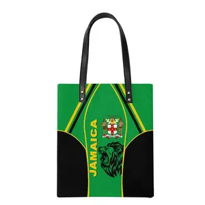 Fashion Designer Print On Demand Jamaica Style Lion Emblem Leather Tote Shoulder Bag Woman Leather Custom Shoulder Bag With Log