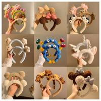 Serre-tête en peluche doux et lavable avec oreilles d'animaux de dessin animé (ours, chat, lapin) pour fête, cosplay, spa, cadeau