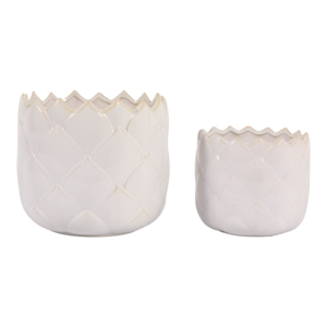 Set di 2 vasi da fiori in ceramica bianchi con design trapuntato, fioriere da interno ed esterno per decorazioni casa e giardino - Product Image 1