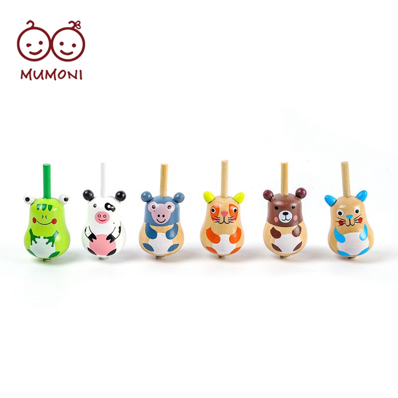 Оптовая продажа, забавные маленькие животные, вращающийся верх, гироскоп из массива дерева, деревянный вращающийся верх