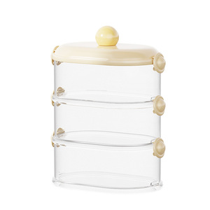 Cream-colored <b>Stackable</b> Airtight <b>Storage</b> Jar Cylinder Shape Plastic Lid Food <b>Storage</b> <b>Container</b> Multi-layer Snack Nut - Product Image 5